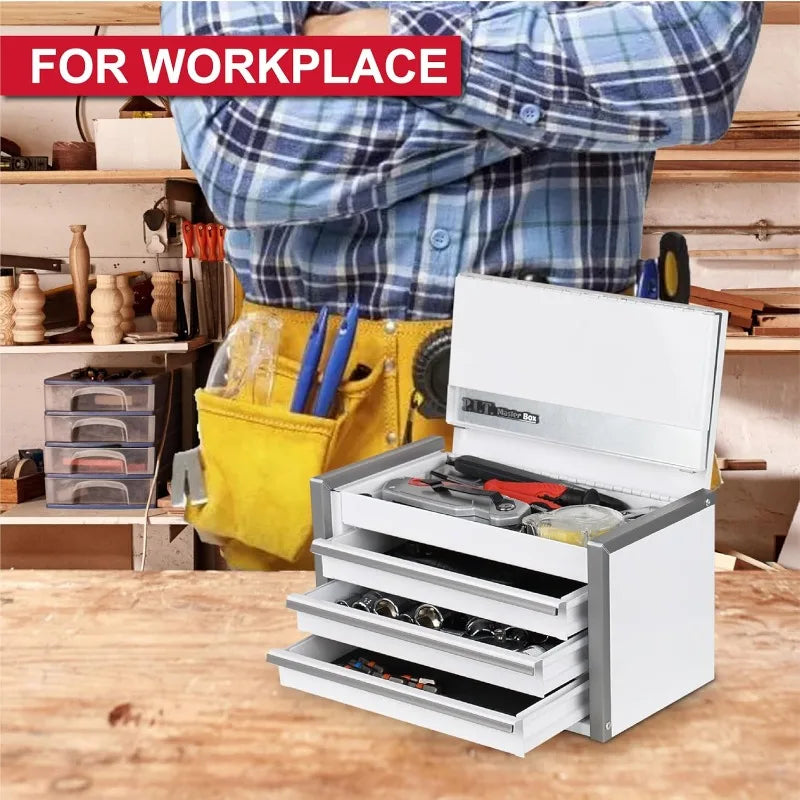 Mini White Steel 3 Drawer Tool Box