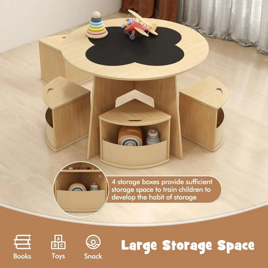 Toddler Table And 4 Storage Stools,