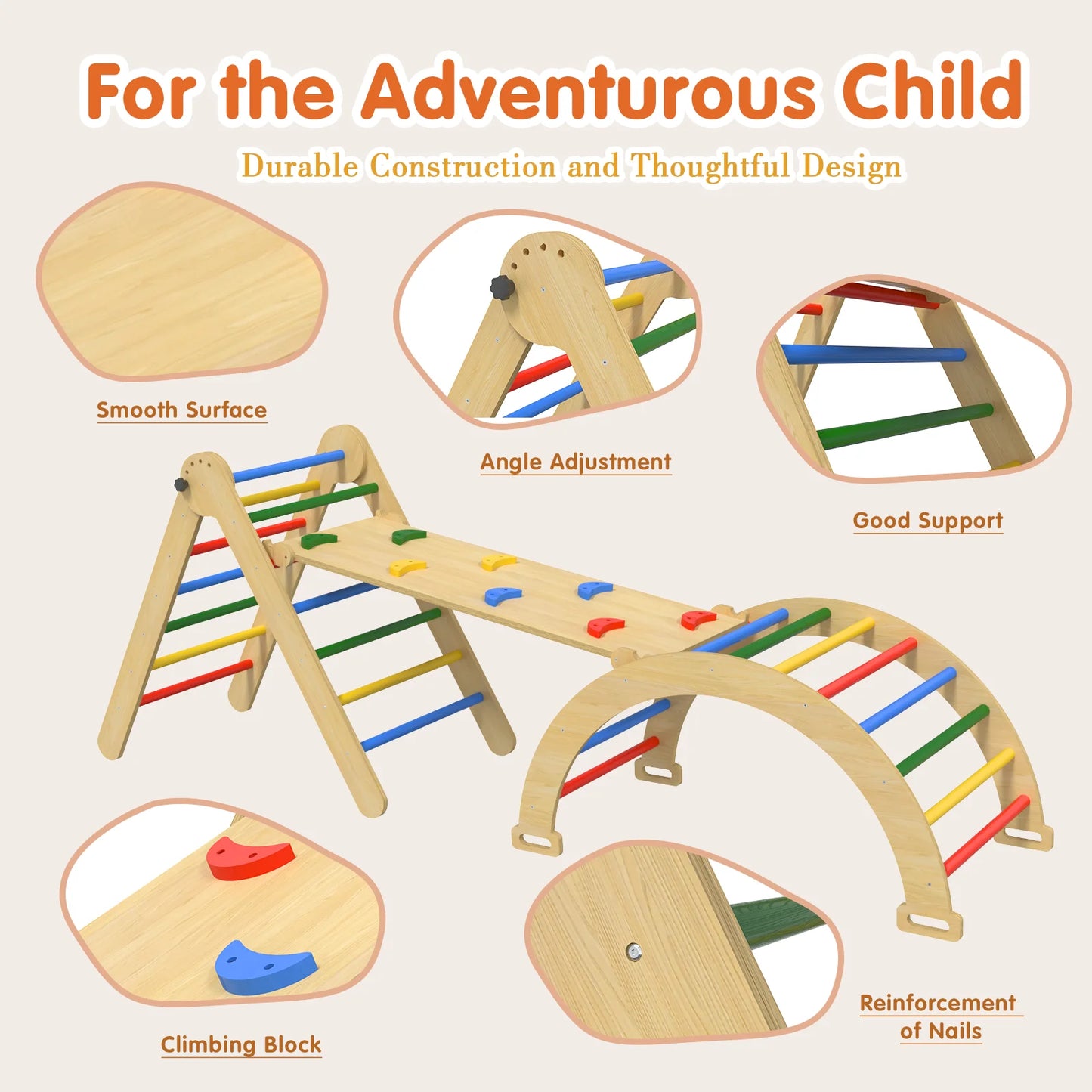 5 in 1 Pikler Triangle Set-Rainbow