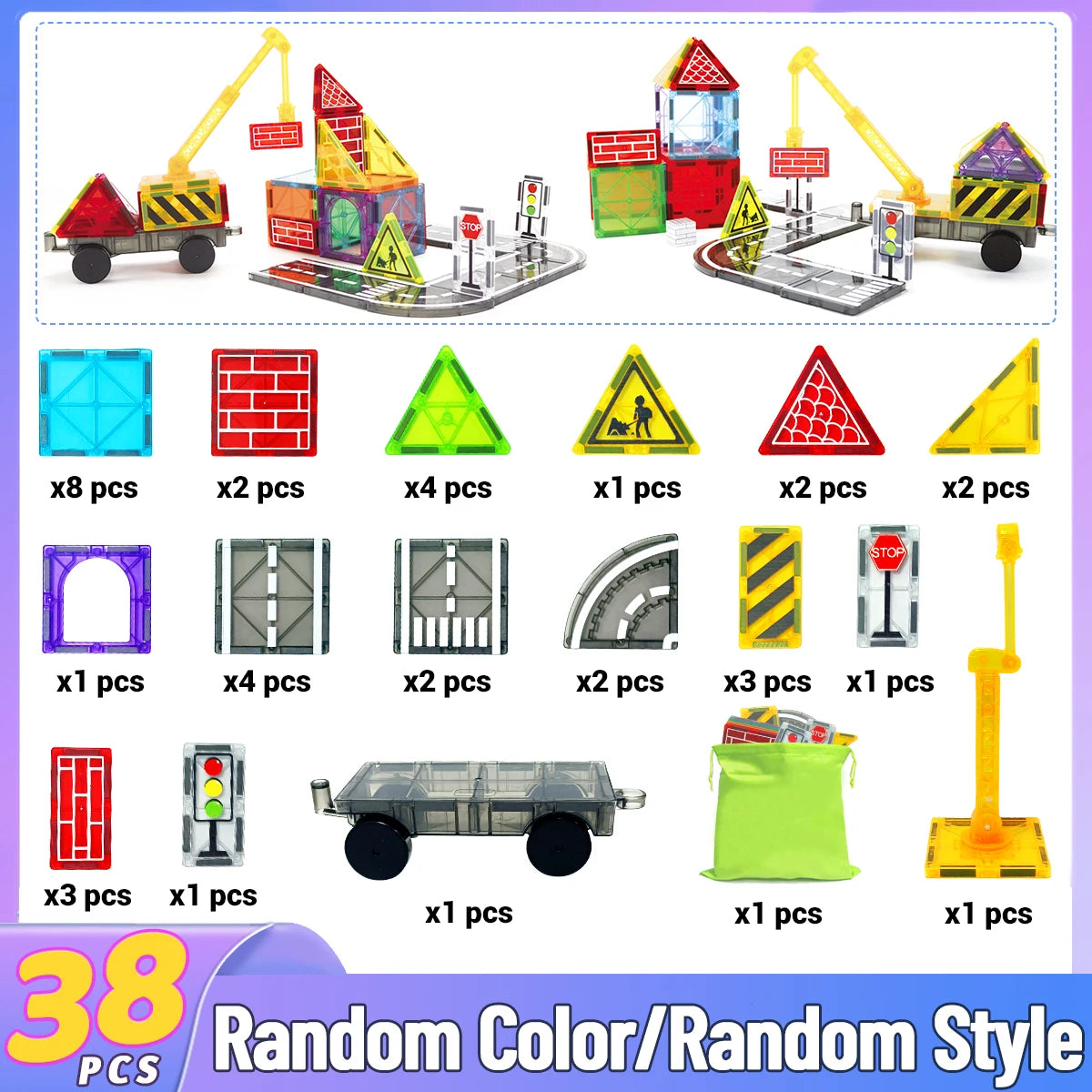 Magnetic Road Set With Car Toys Boys & Girls, Magnet Building Blocks Construction Toys Christmas Birthday Gifts for Toddlers