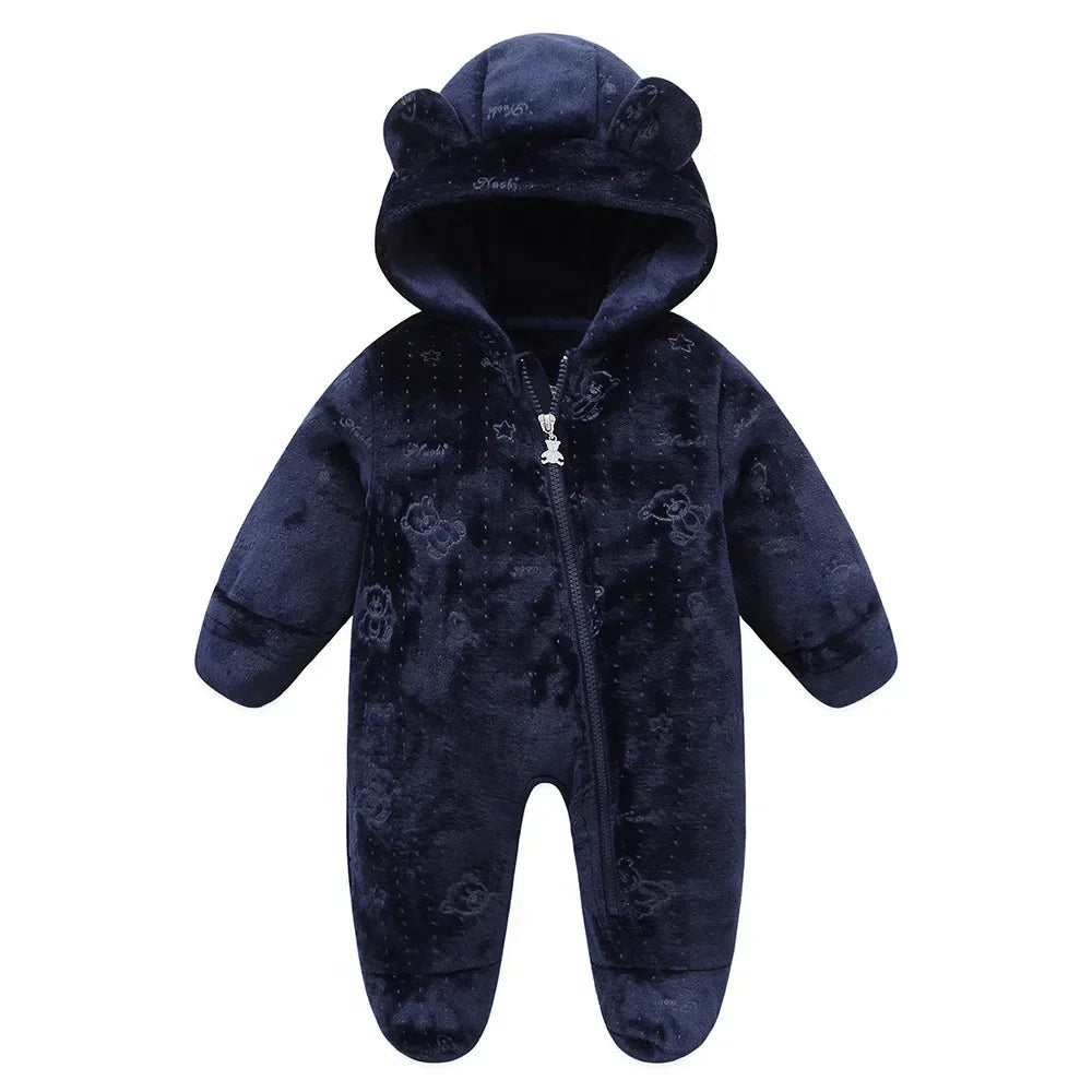 2025 Autumn Winter Newborn Toddler Overalls Plus Velvet Hooded Romper Jumpsuit for 0-1 Years Baby Girl/Boy