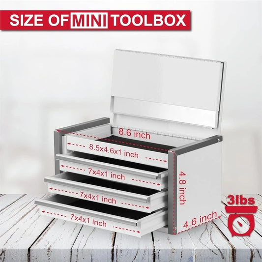 Mini White Steel 3 Drawer Tool Box