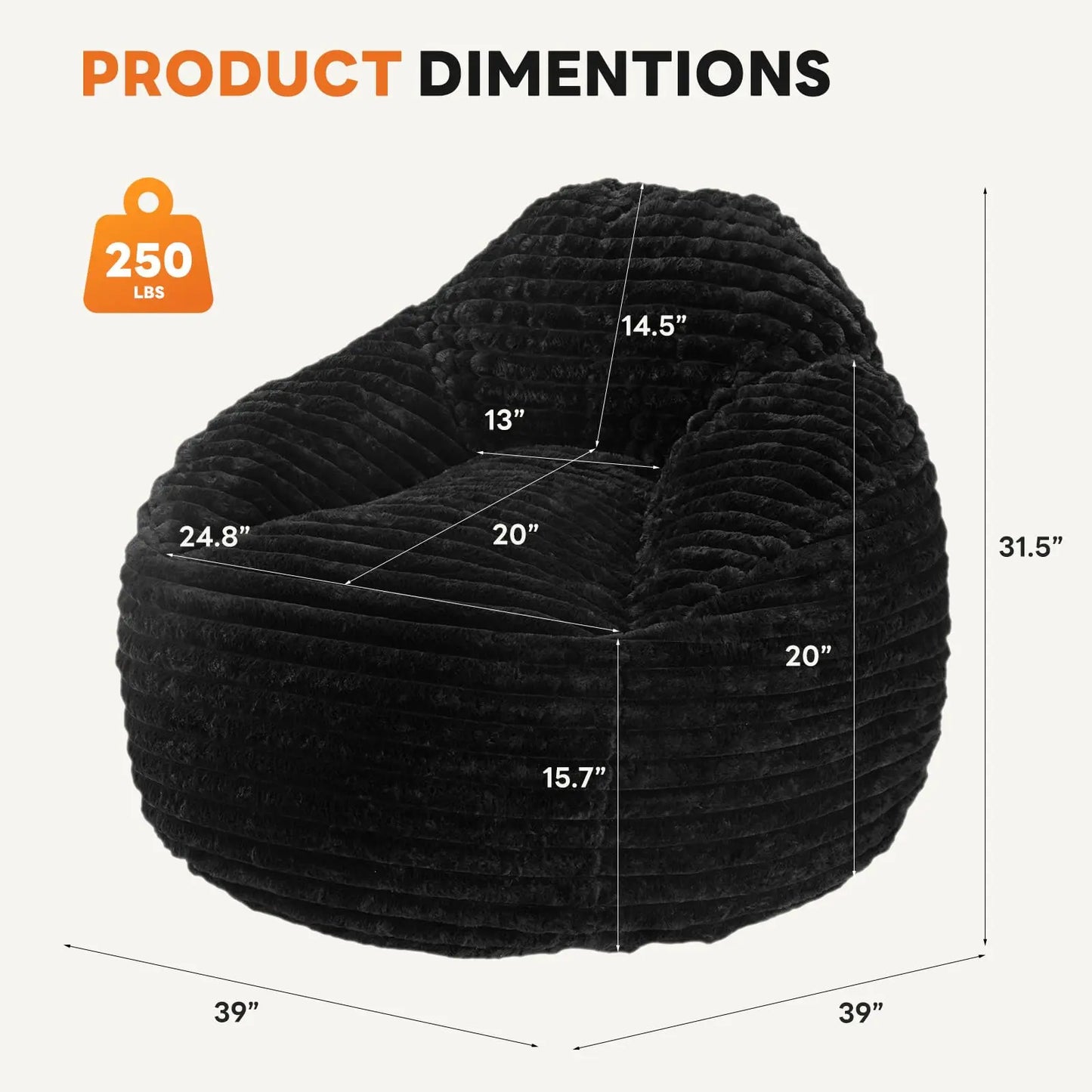 Plush 39 Inch Bean Bag Chair