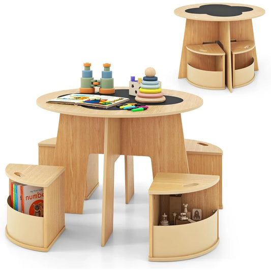 Toddler Table And 4 Storage Stools,
