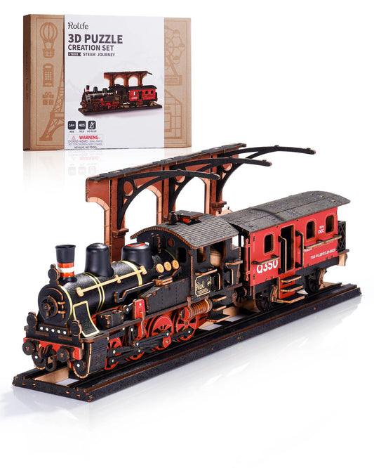 Robotime Rolife Steam Journey 3D Wooden Puzzle Traditional Train Model Pre-colored Design Wood Easy Assemble Toys Gifts TGS01