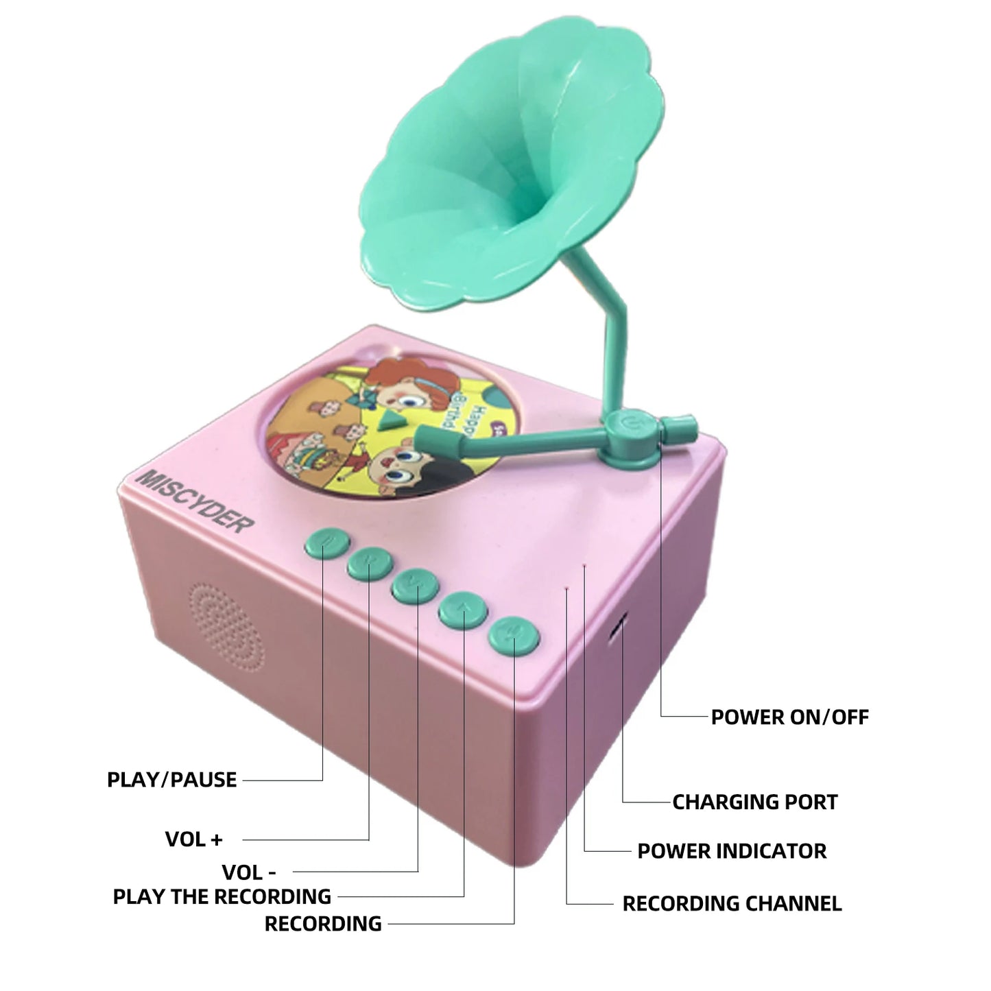 Toddlers Story Musical Toys-Kids Phonograph Story Music Player with 96 Cards-Children's Educational Birthday Xmas Gifts