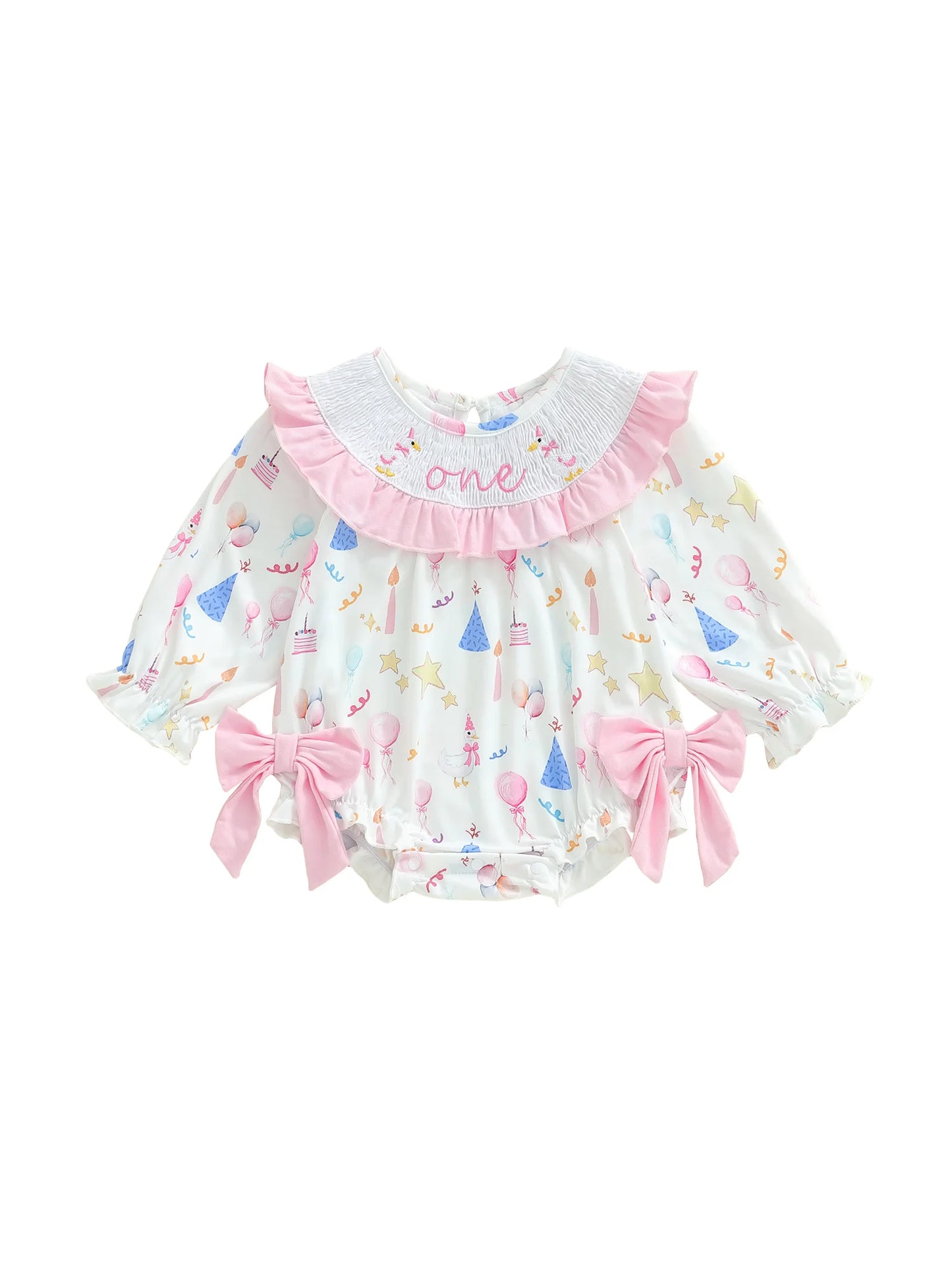 Toddler Girls Birthday Romper With Cute Bow