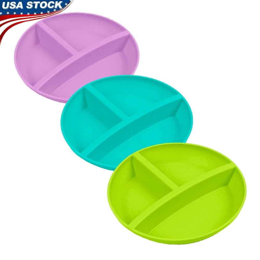 Multicolored Divided Toddler plates 3 Pack