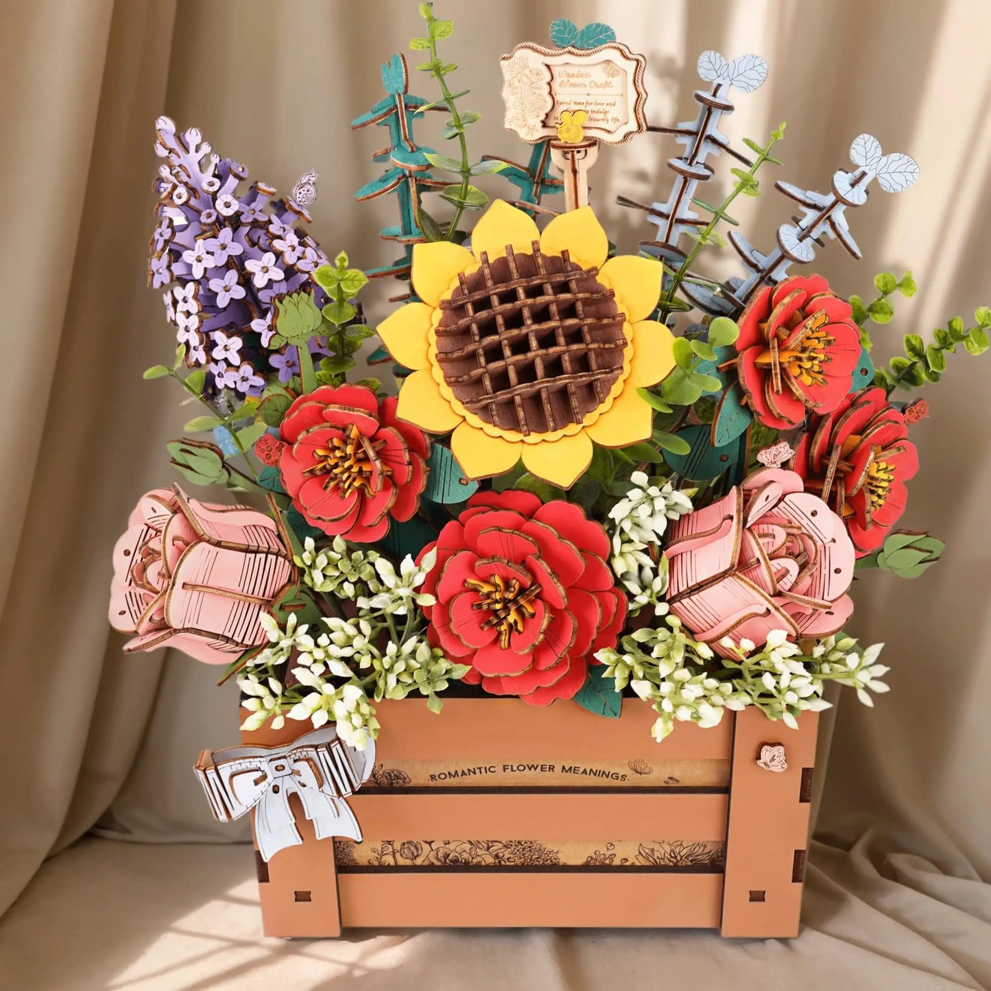 ROBOTIME 3D Wooden Bloom Box Puzzle, Adults' Flower Bouquet Building Set, Artificial Home Decor, Gift for Mother's Day/Birthday