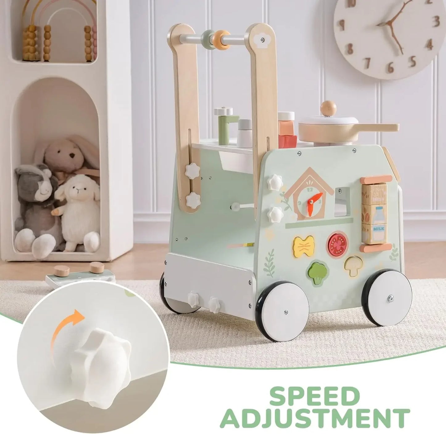 Adjustable Height Wooden Baby Walker