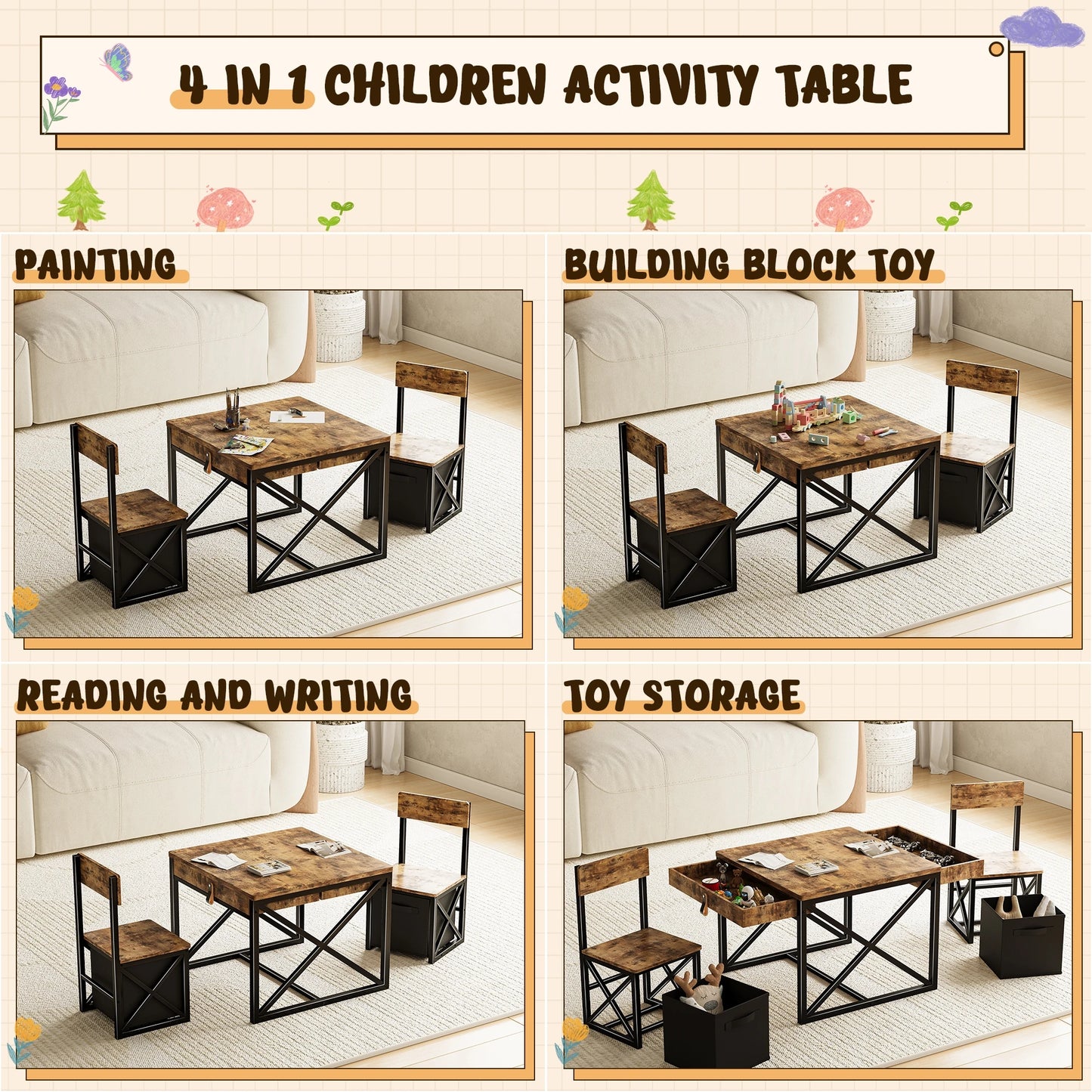 4-in-1 Kids Table And Chairs Set