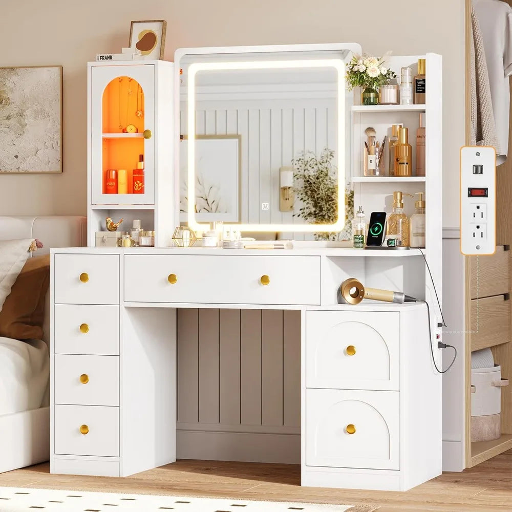 White Vanity Desk With Mirror