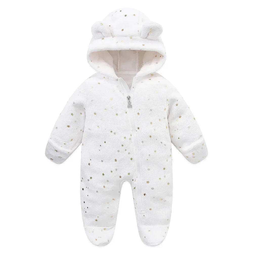 2025 Autumn Winter Newborn Toddler Overalls Plus Velvet Hooded Romper Jumpsuit for 0-1 Years Baby Girl/Boy