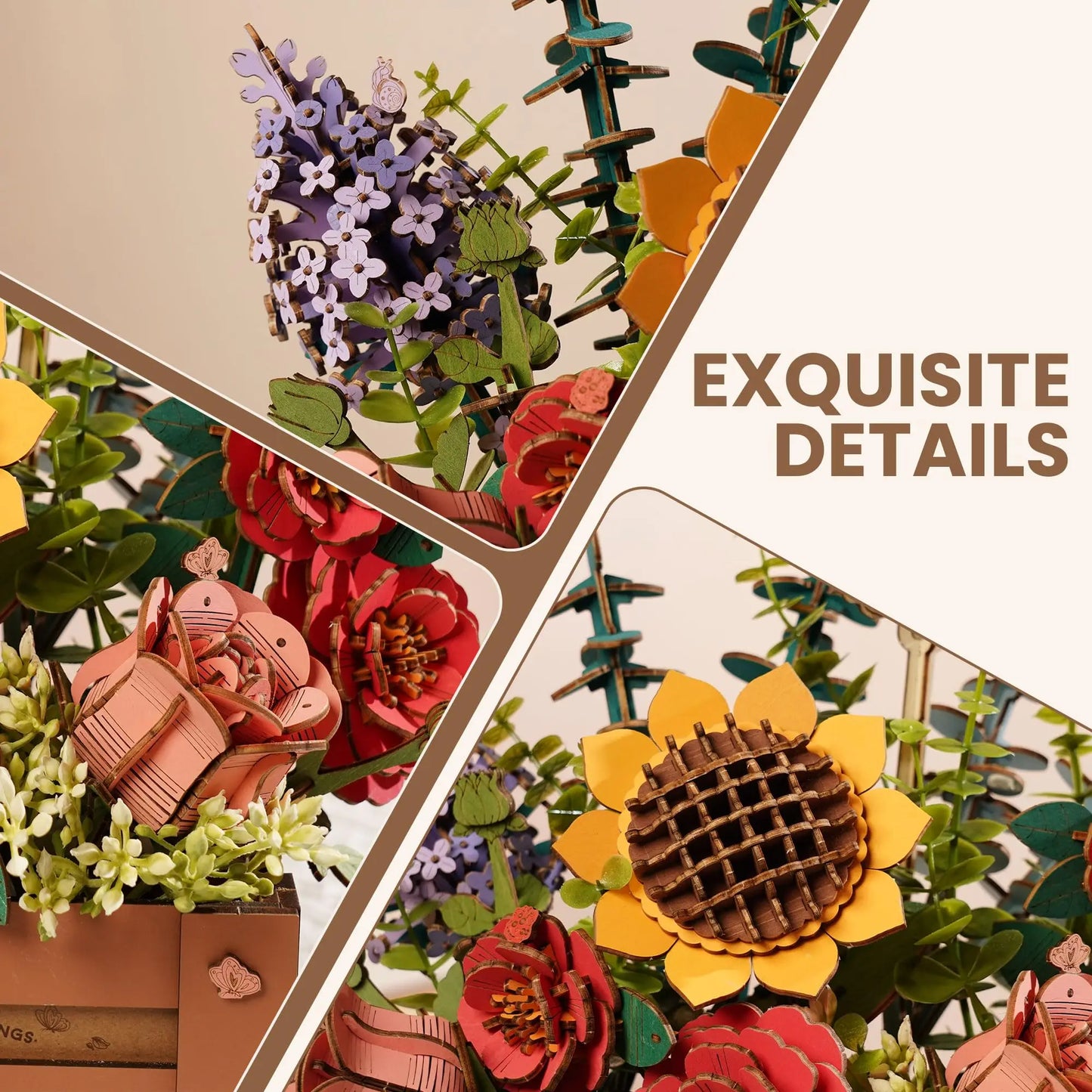 ROBOTIME 3D Wooden Bloom Box Puzzle, Adults' Flower Bouquet Building Set, Artificial Home Decor, Gift for Mother's Day/Birthday