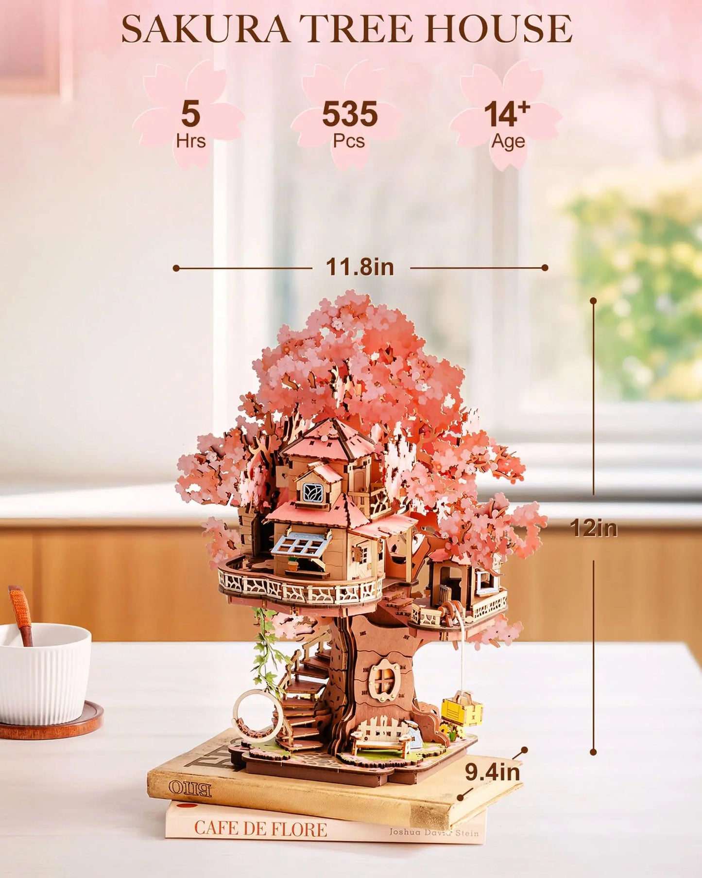 Robotime Rolife Sakura Tree House 3D Wooden Puzzle Model Kit with Swing Stairs Perfect Christmas Home Decor DIY Gift for Adults