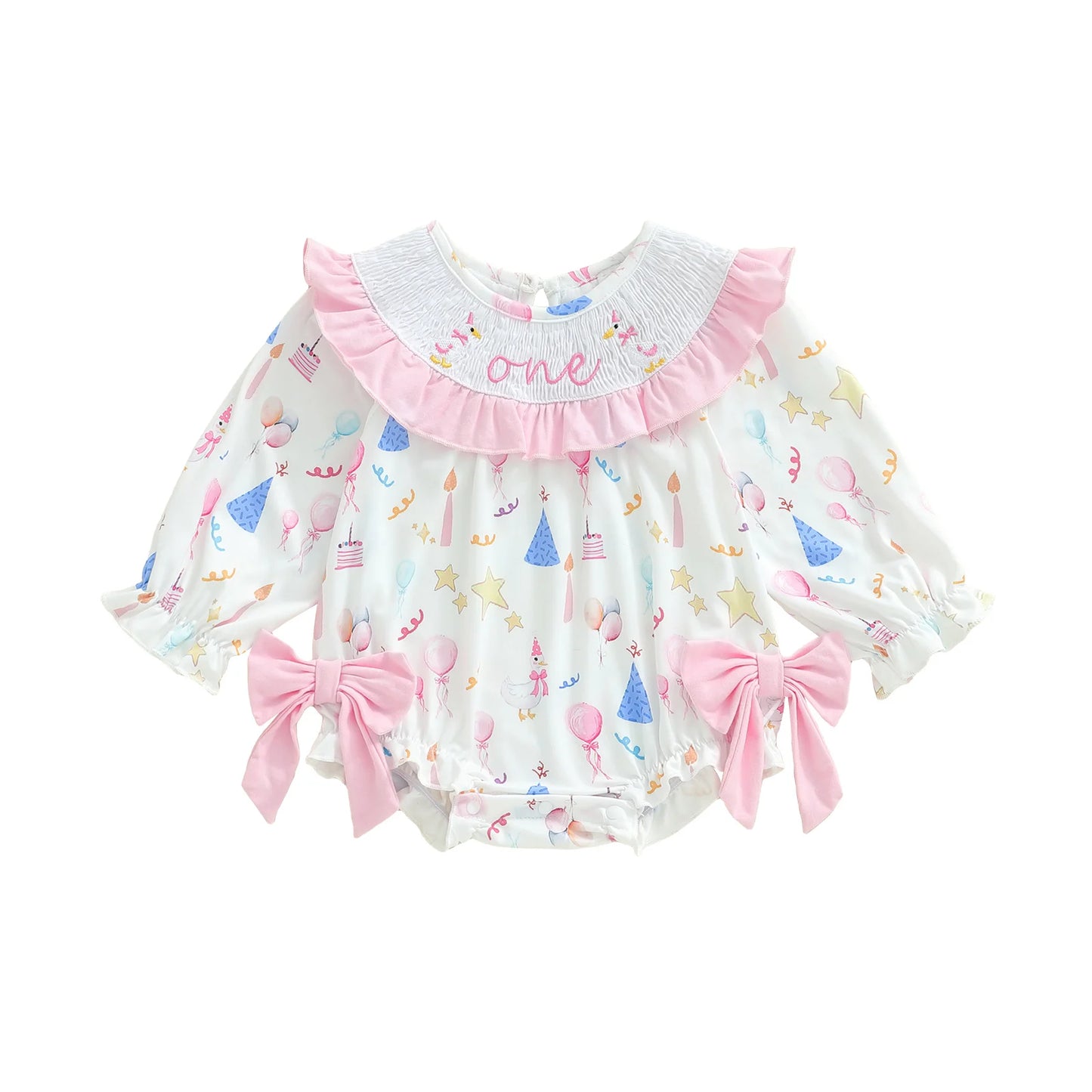 Toddler Girls Birthday Romper With Cute Bow