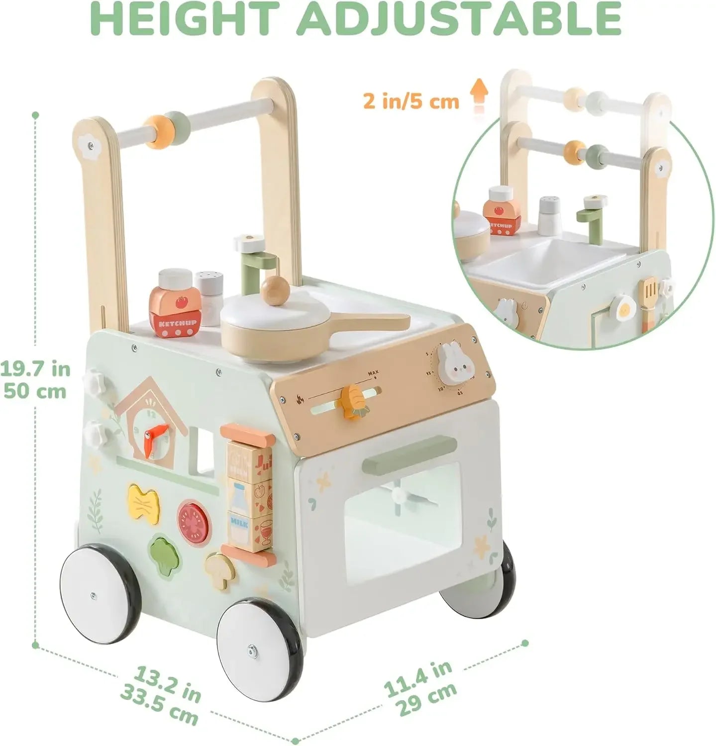 Adjustable Height Wooden Baby Walker