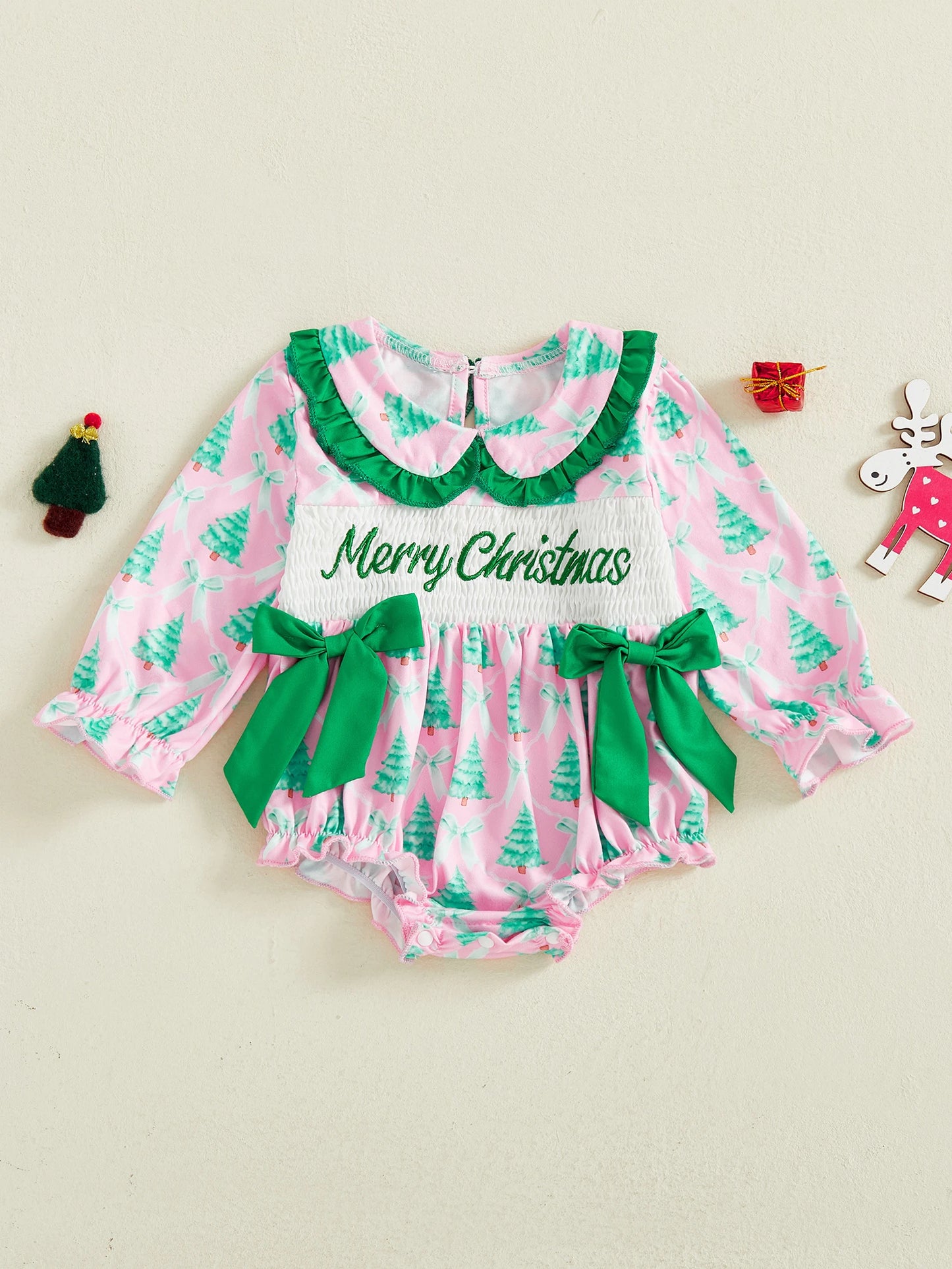 Christmas Baby Girl Romper with Bow Tie