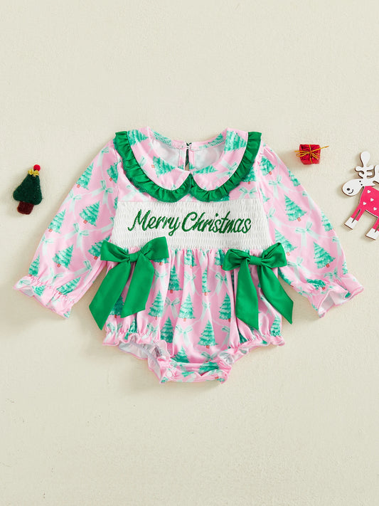 Christmas Baby Girl Romper with Bow Tie