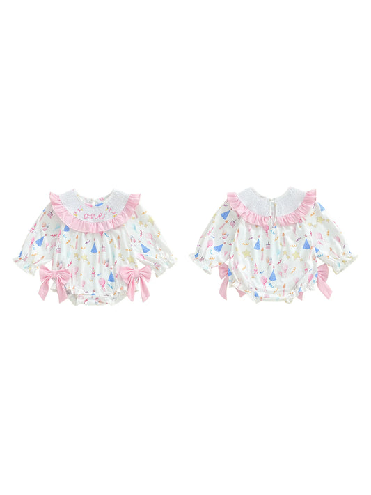 Toddler Girls Birthday Romper With Cute Bow