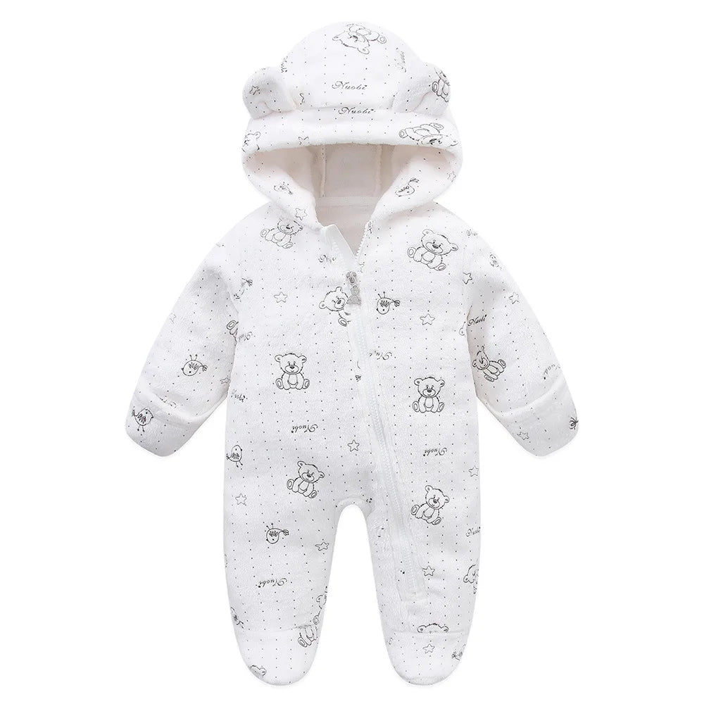 2025 Autumn Winter Newborn Toddler Overalls Plus Velvet Hooded Romper Jumpsuit for 0-1 Years Baby Girl/Boy