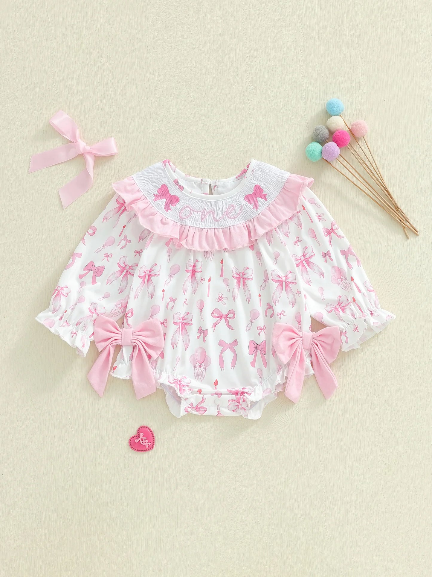 Toddler Girls Birthday Romper With Cute Bow