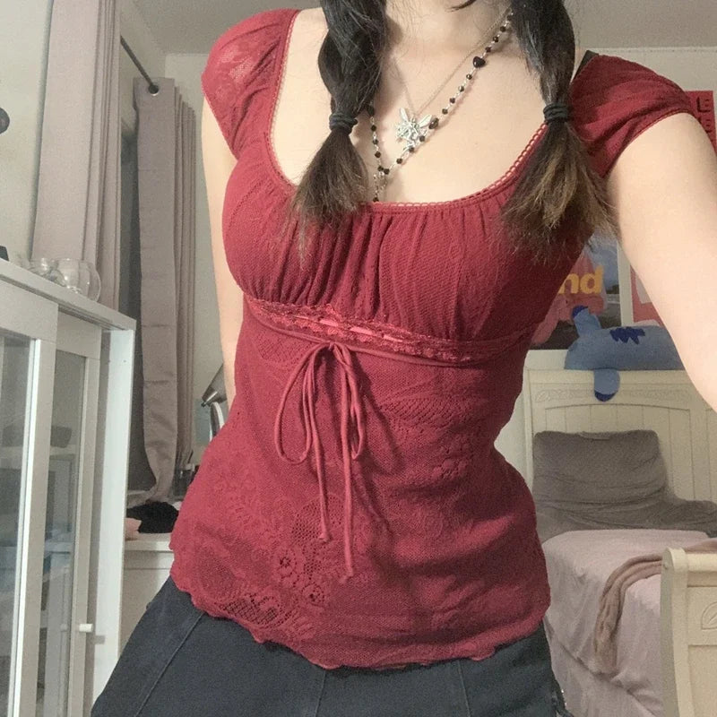 Square Collar Short Sleeve Pullovers