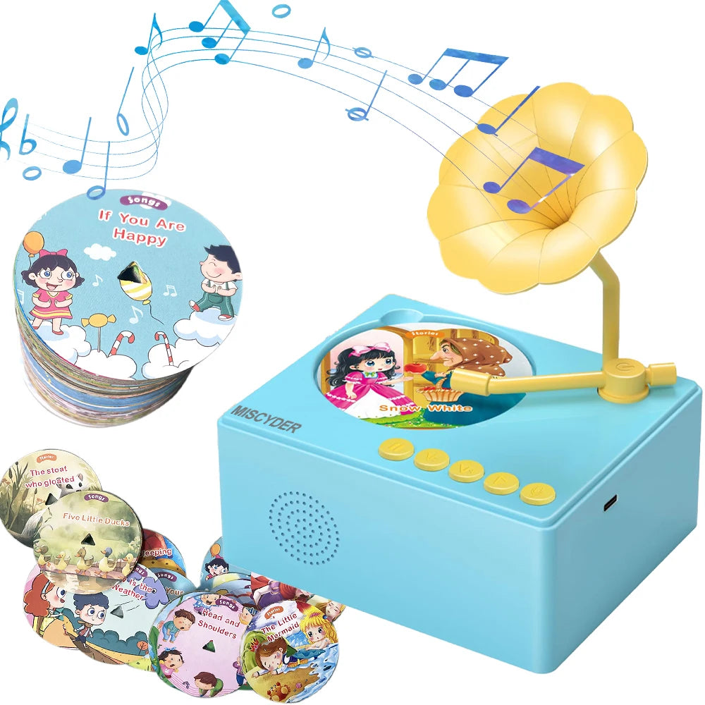 Toddlers Story Musical Toys-Kids Phonograph Story Music Player with 96 Cards-Children's Educational Birthday Xmas Gifts