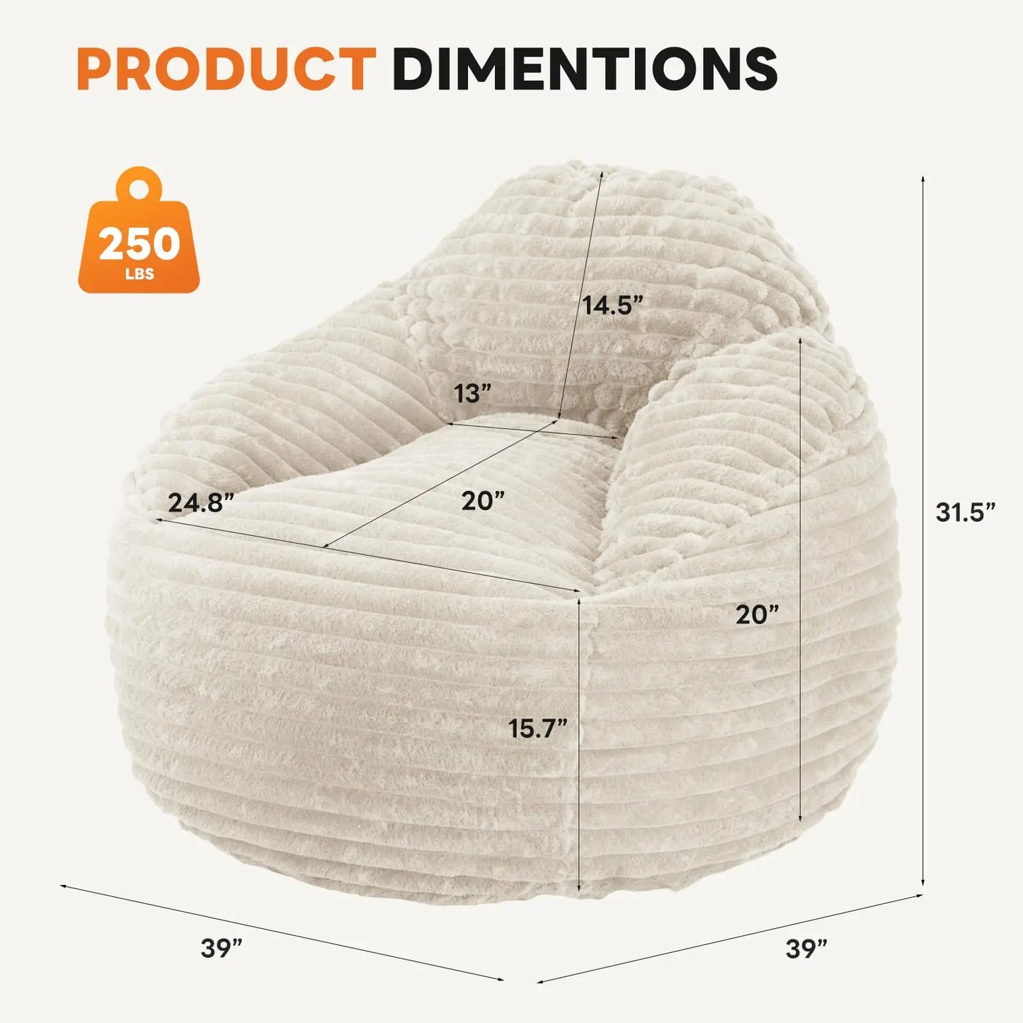 Plush 39 Inch Bean Bag Chair
