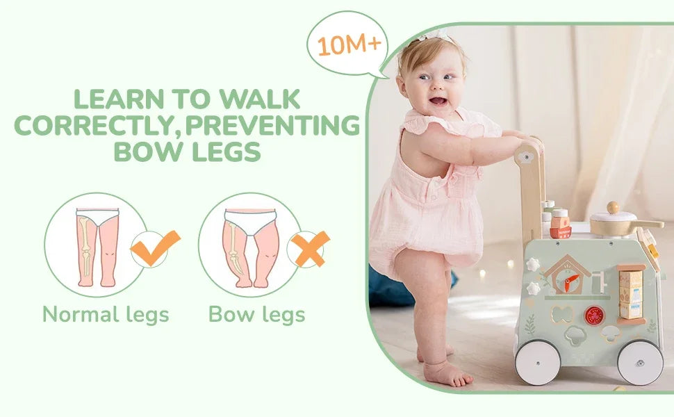 Adjustable Height Wooden Baby Walker