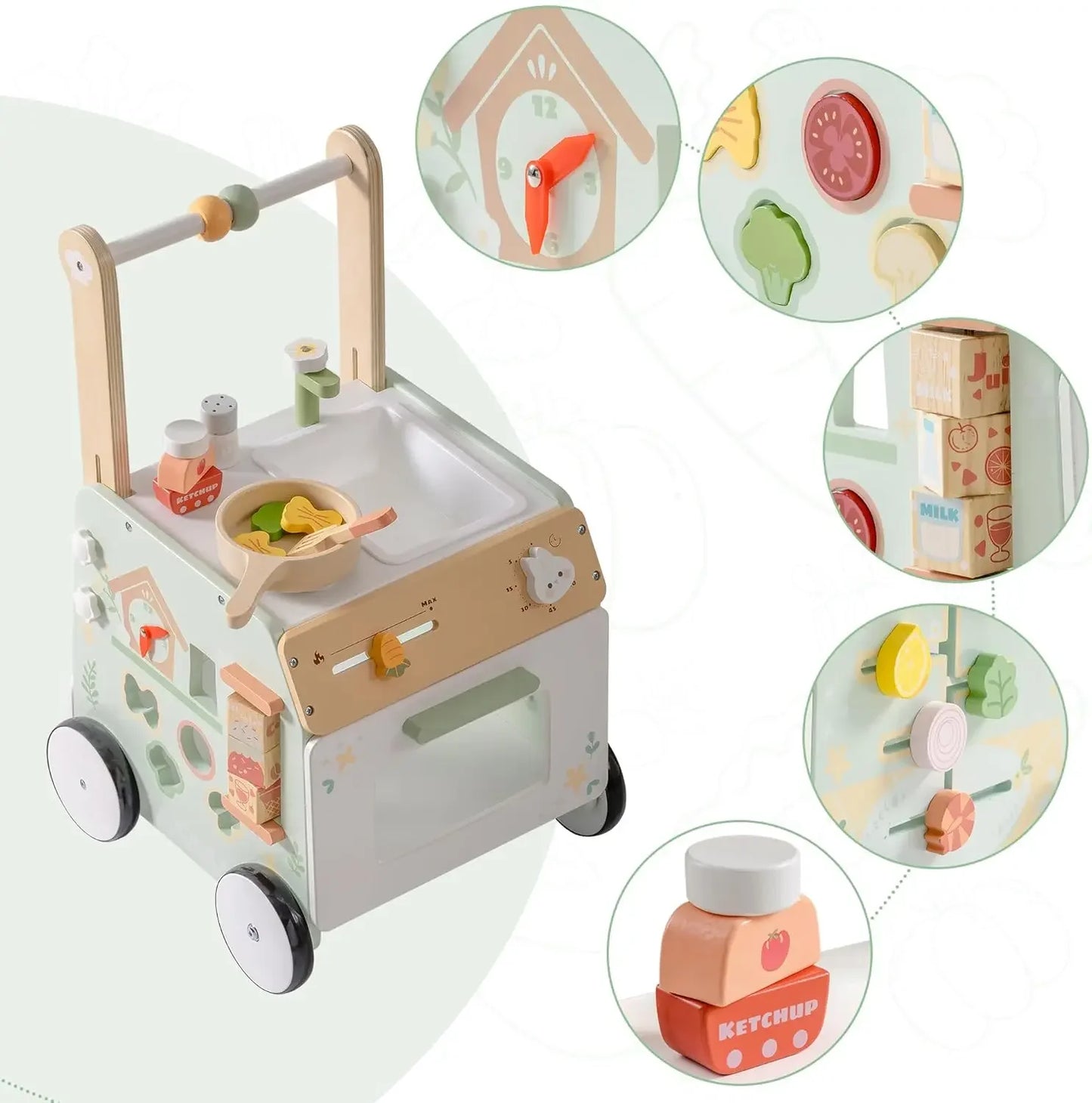 Adjustable Height Wooden Baby Walker